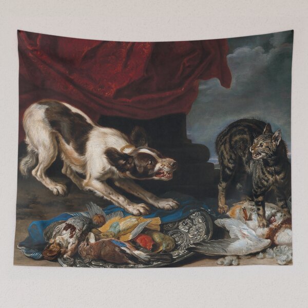 Item preview, A Dog Growling at a Cat Over Game | David de Coninck | 1680 Renaissance Art designed and sold by CJET.
