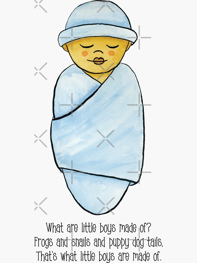Pegatina «Baby in Light Blue Swaddle con el poema De qué están hechos