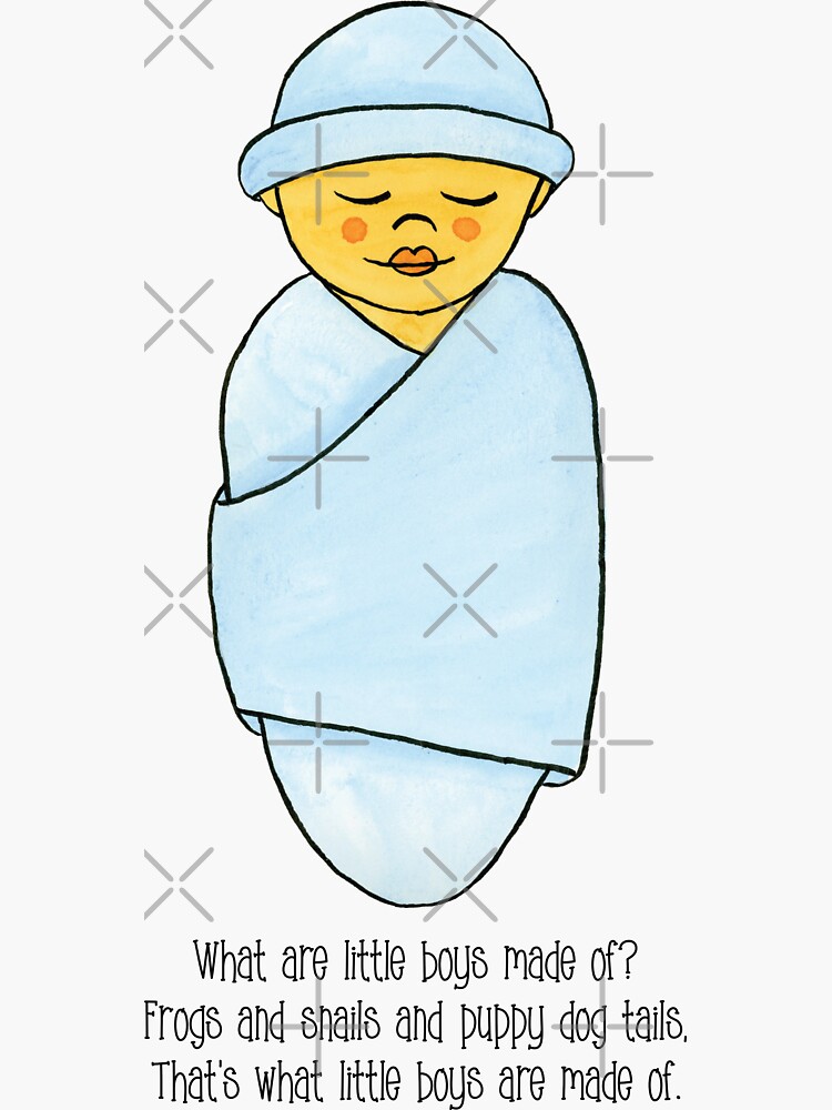 Pegatina «Baby in Light Blue Swaddle con el poema De qué están hechos