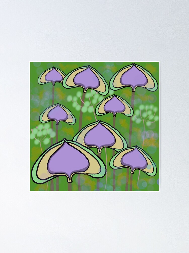 "Art nouveau purple and green large floral print." Poster for Sale by