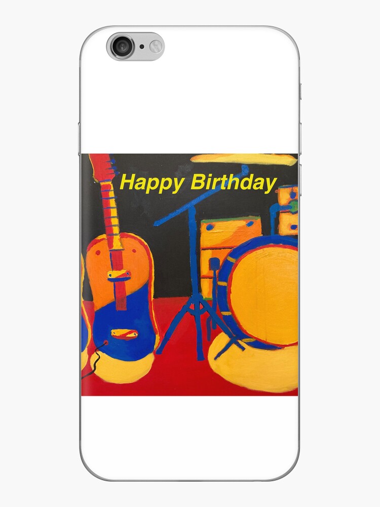  Vinilo para iPhone «Feliz Cumpleaños Tarjeta Tambores Guitarra» de laurenmcm