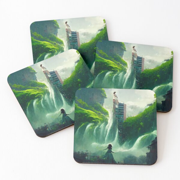Item preview, Greenpunk Building On A Waterfall designed and sold by FantasyAI.