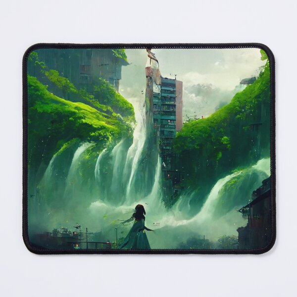 Item preview, Greenpunk Building On A Waterfall designed and sold by FantasyAI.
