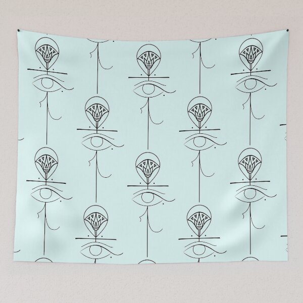 Item preview, Ankh with Eye of Horus & Egyptian Lotus flower drawing  designed and sold by ABIR ILLUSTRATION.