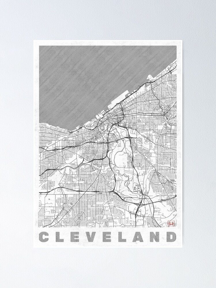 Alternate view of Cleveland Map Line Poster