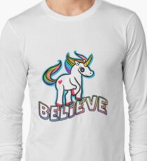 Retro Kawaii Cute Unicorn Believe Geek Design Long Sleeve T-Shirt