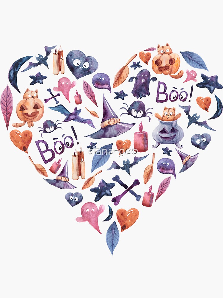 "Watercolor hand painted Halloween heart digital painting " Sticker for Sale by tianageo