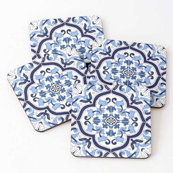 Item preview, Blue Ornate Floral Mediterranean Sicilian Tile designed and sold by SydneyPapierCo.