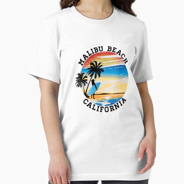 Vista previa del artículo con la obra «Surf en la playa de Malibu, California Surfer Surf Ocean en la playa», diseñado y vendido por DESTINATIONS DECAL.