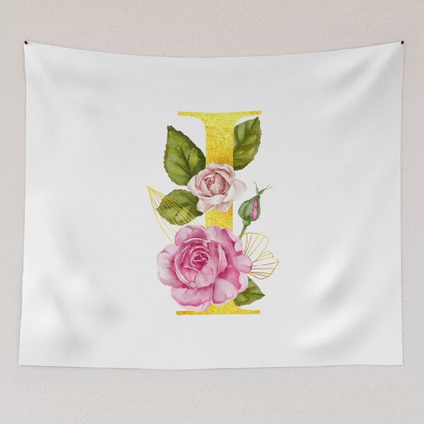 Item preview, Watercolor Monogram Letter I With Pink Roses designed and sold by silviaol.