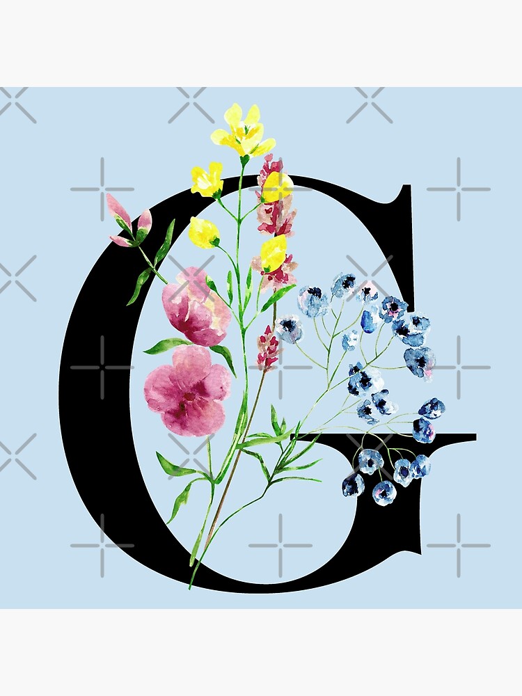 Watercolor Letter G Initial Name Monogram Wildflowers Spring T