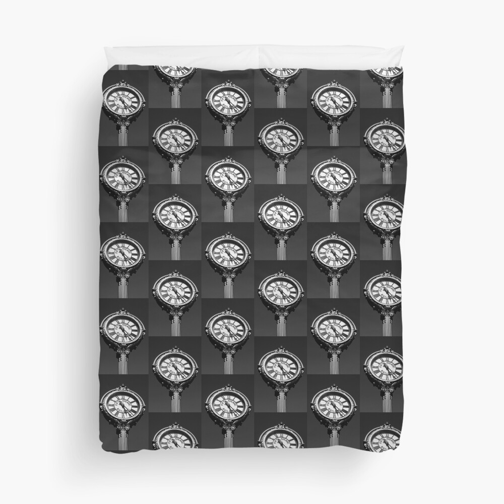 Tick Tock on 5th - Black and White Photography - New York City Art Duvet Cover