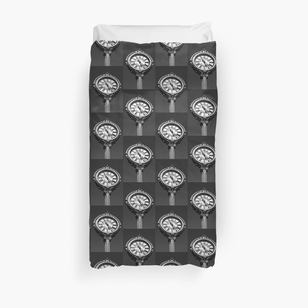Tick Tock on 5th - Black and White Photography - New York City Art Duvet Cover