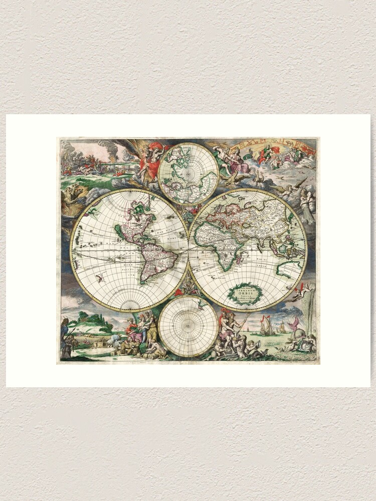 ANTIQUE MAP OF WORLD 1689 - Wall Mural