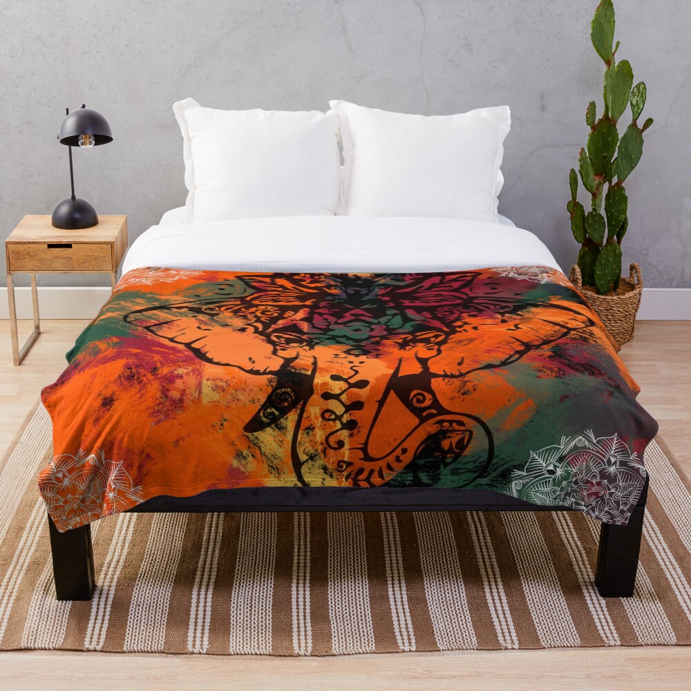 Elephant Mandala Throw Blanket