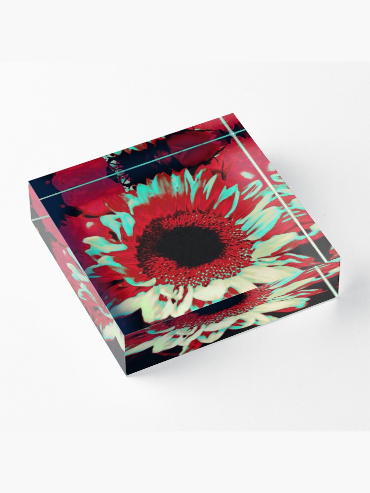 Alternate view of Bright Floral - Fiery Sunflower Design Acrylic Block