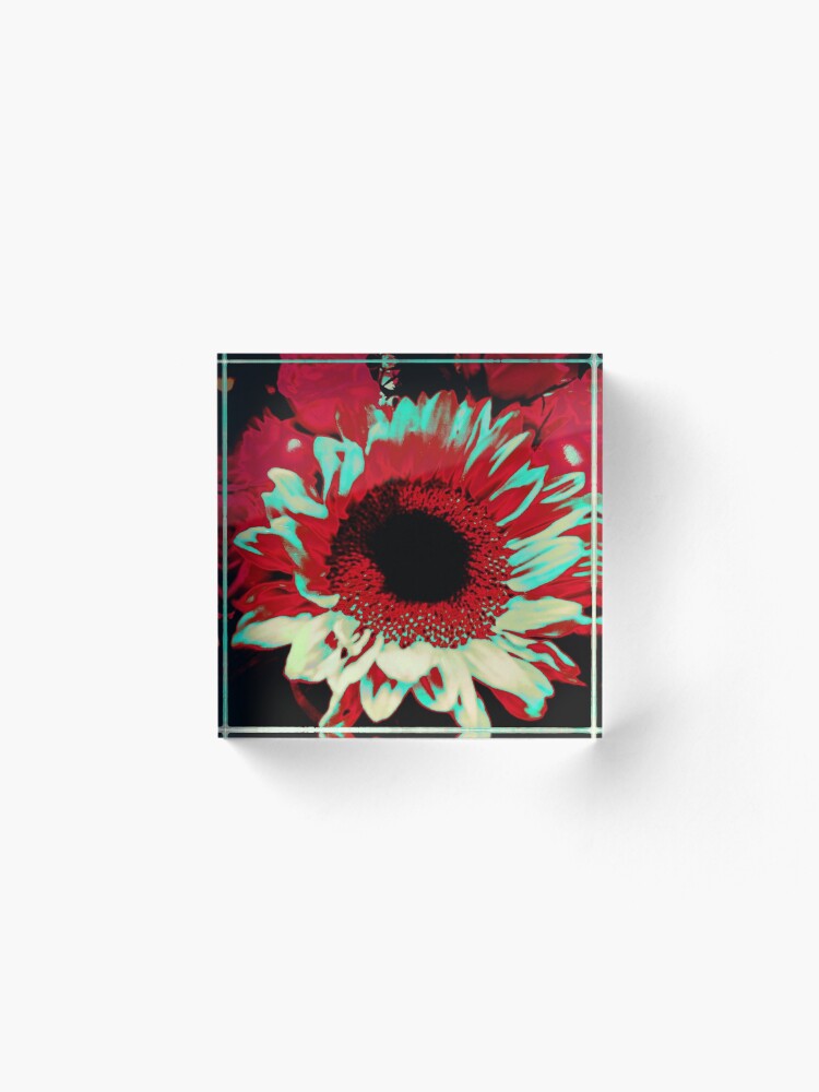 Alternate view of Bright Floral - Fiery Sunflower Design Acrylic Block