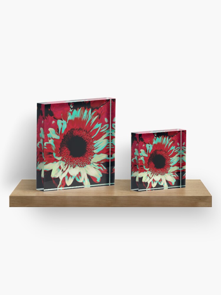 Alternate view of Bright Floral - Fiery Sunflower Design Acrylic Block
