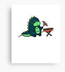 Kawaii Cute BBQ Dragon Dino Humor Geek Design Canvas Print