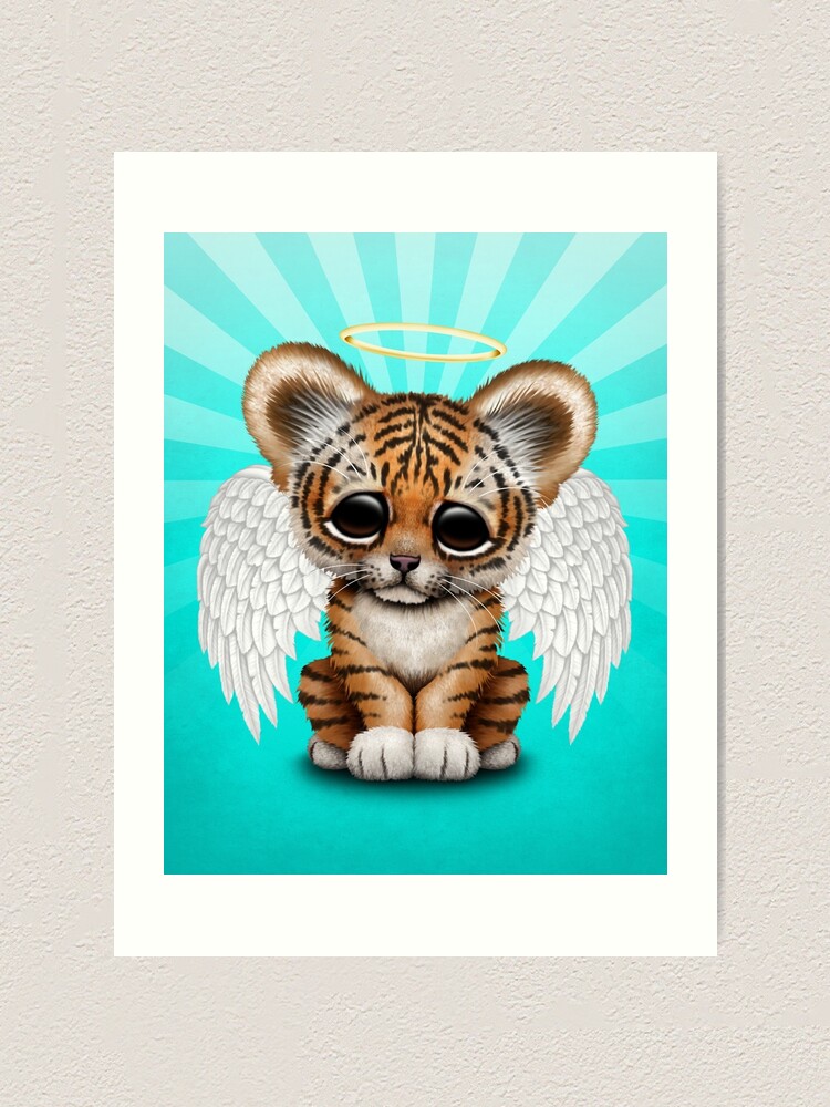 Cute Baby Tiger Cub on Brown | Art Print