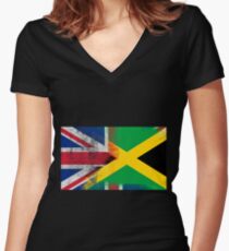 British Jamaican Half Jamaica Half UK Flag Women's Fitted V-Neck T-Shirt