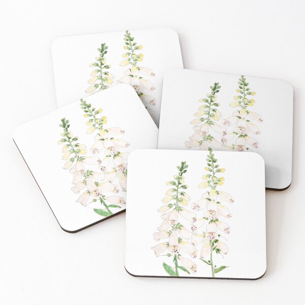 Item preview, hand painted 2 white foxgloves flowers blossom ink and watercolor designed and sold by ColorandColor.