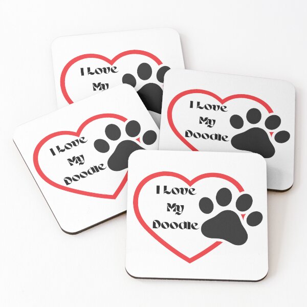 Item preview, I love my Doodle (a mix breed of dogs with poodles) Red White Black Pawprint with black lettering for dark fabrics. designed and sold by tranquilbeach.