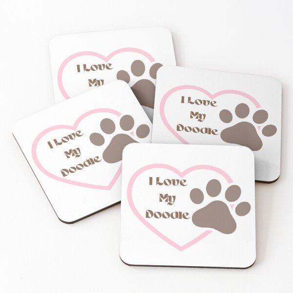 Item preview, I love my Doodle (a mix breed of dogs with poodles)Pink and Tan Pawprint with brown lettering for all doodle lovers. designed and sold by tranquilbeach.