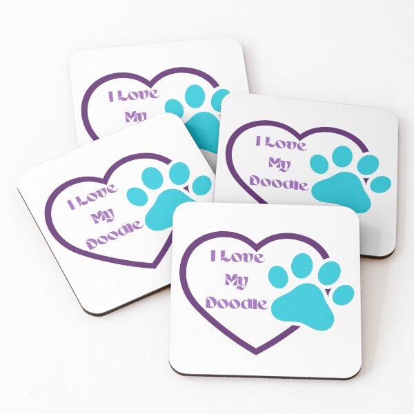 Item preview, I love my Doodle (a mix breed of dogs with poodles)Aqua and Purple Pawprint with purple lettering for all doodle lovers. designed and sold by tranquilbeach.