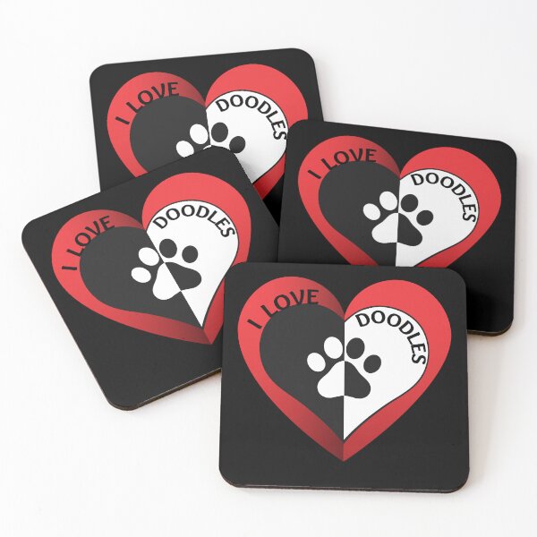 Item preview, I love Doodles(a mix breed of dogs with poodles)Red Heart and Pawprint without white outline for all doodle lovers. designed and sold by tranquilbeach.