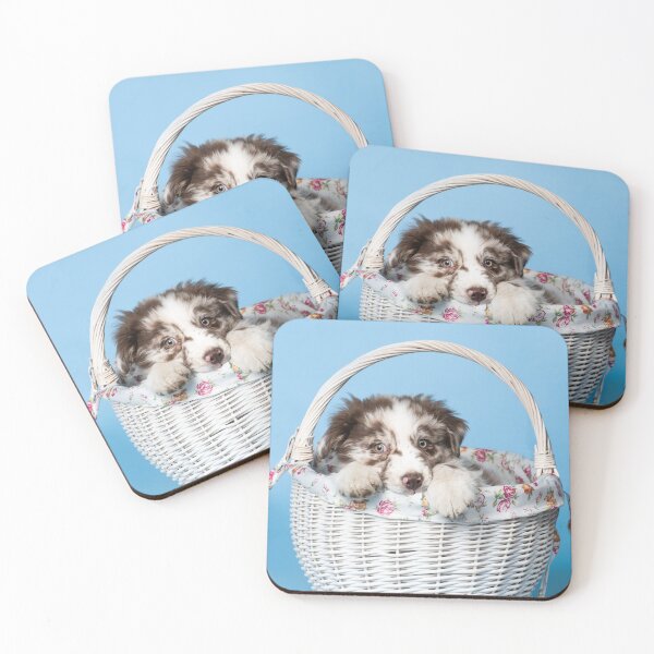 Item preview, Cute australian shepherd puppy in a basket designed and sold by PausePapote.