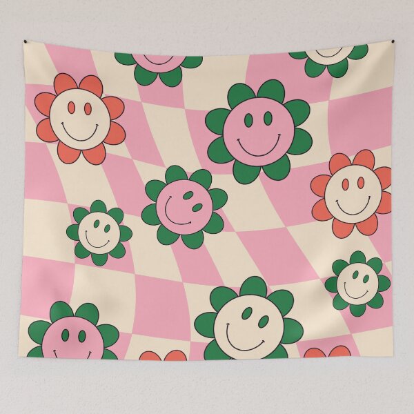 Item preview, Hippie Smiley Face Pink Plaid Retro designed and sold by MaiZephyr.