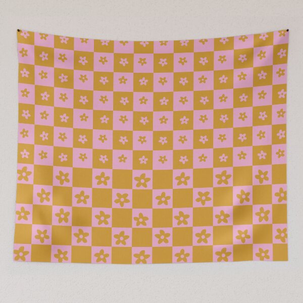 Artikelvorschau, Abstract Floral Checker Pattern 3 in Gold pink entworfen und verkauft von nineFlorals.
