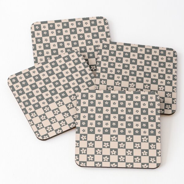 Item preview,  Abstract Floral Checker Pattern 4 in Tan and Black designed and sold by nineFlorals.
