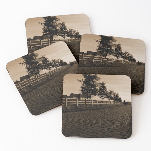 Item preview, paving sett road  in autumnal sunlight in sepia designed and sold by FotoMahieu.