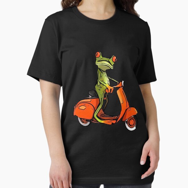 Vista previa del artículo con la obra «Rana en motocicleta Dibujos animados Anime», diseñado y vendido por ArtisanTeesssss.