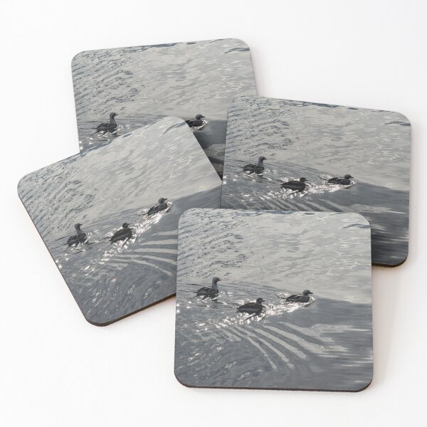 Item preview, Two Guys and a Gal - Long Tailed Ducks on Water Like Silver Moire Silk designed and sold by Georgia Mizuleva.