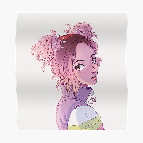 Image of Space buns hairstyle with stars drawing