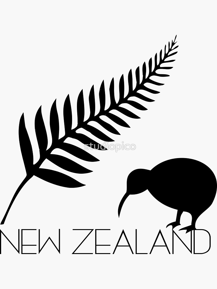 "New Zealand Fern & Kiwi Icons" Sticker by studiopico Redbubble
