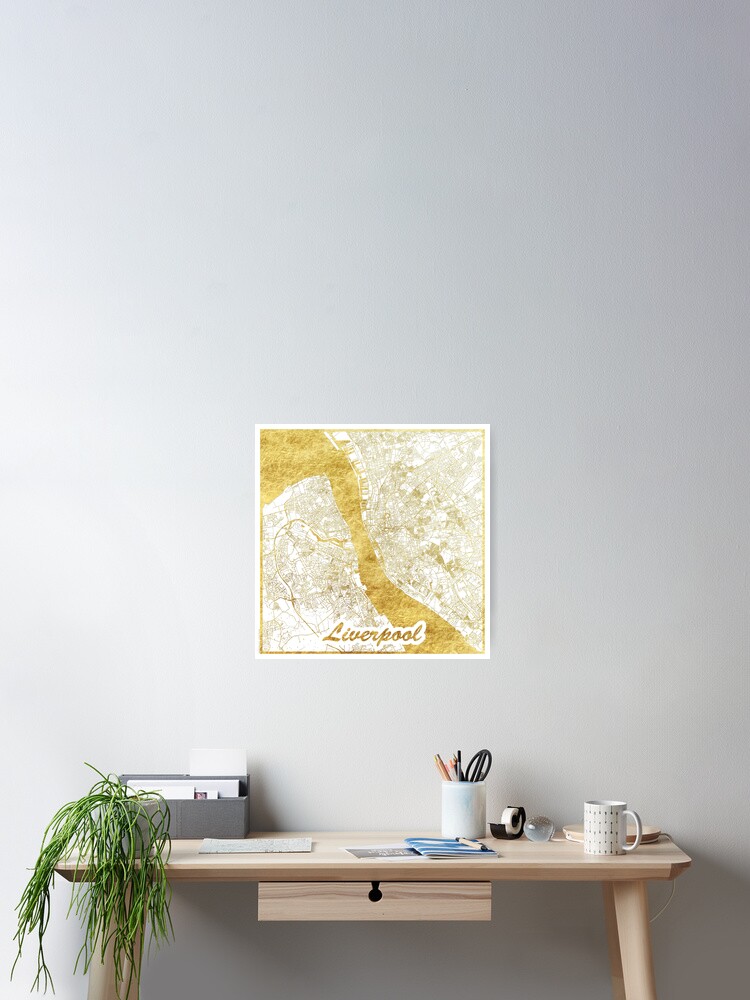 Thumbnail 1 of 3, Poster, Liverpool Map Gold designed and sold by HubertRoguski.