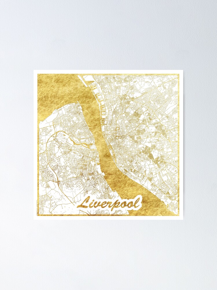 Thumbnail 2 of 3, Poster, Liverpool Map Gold designed and sold by HubertRoguski.