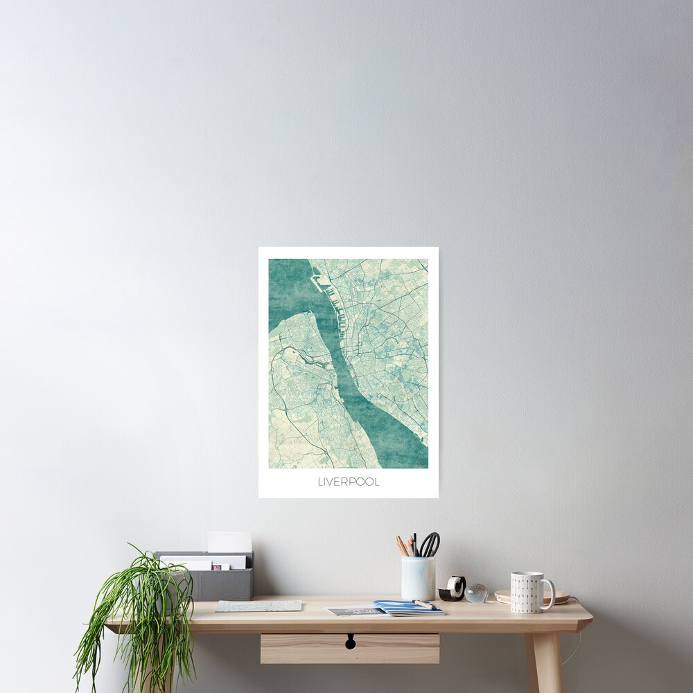 Liverpool Map Blue Vintage Poster