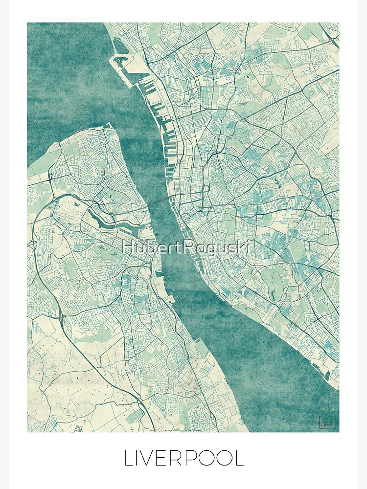 Liverpool Map Blue Vintage by HubertRoguski