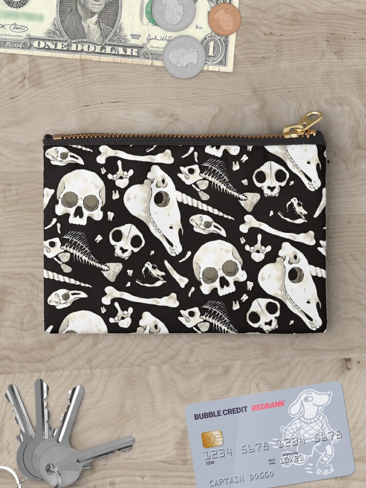 Zipper Pouch, black Skulls and Bones - Wunderkammer designed and sold by Fabio Mancini