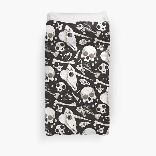 black Skulls and Bones - Wunderkammer Duvet Cover