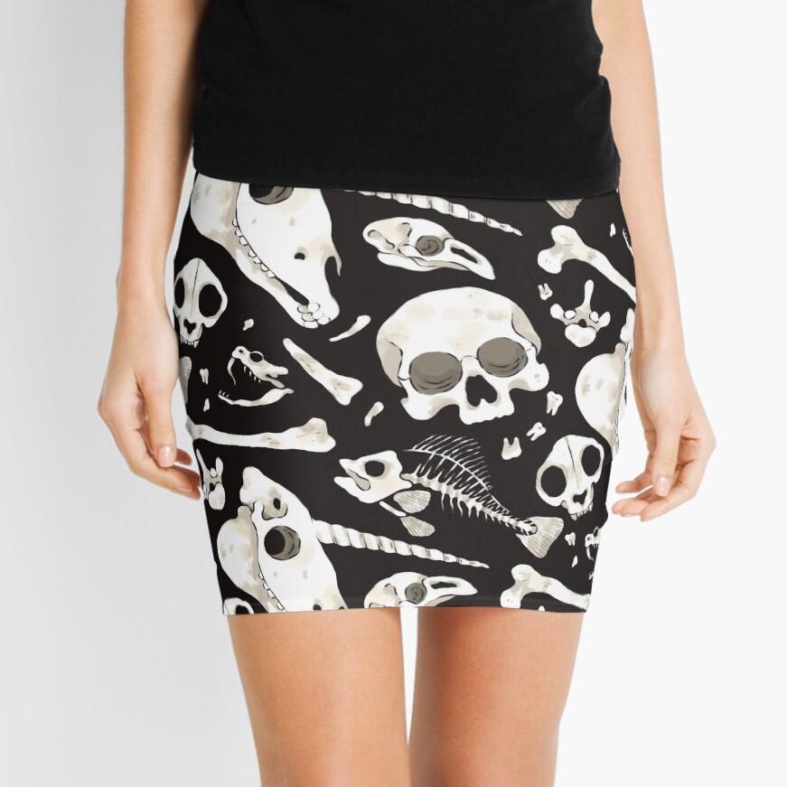 black Skulls and Bones - Wunderkammer Mini Skirt