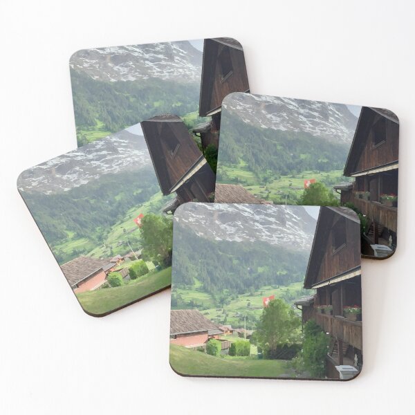 Item preview, Swiss Cabins with Mountain Backdrop - Watercolour style designed and sold by WWWC2288.