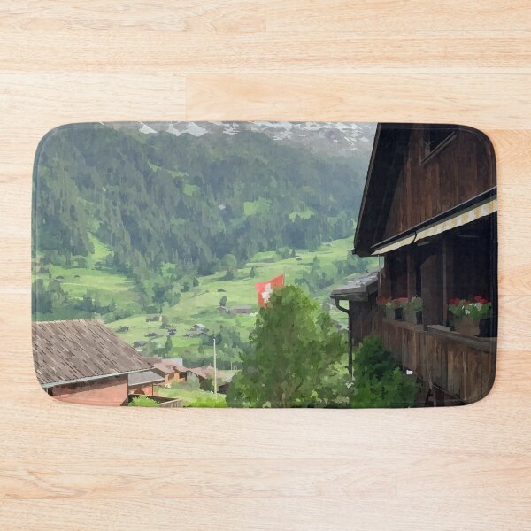 Item preview, Swiss Cabins with Mountain Backdrop - Watercolour style designed and sold by WWWC2288.