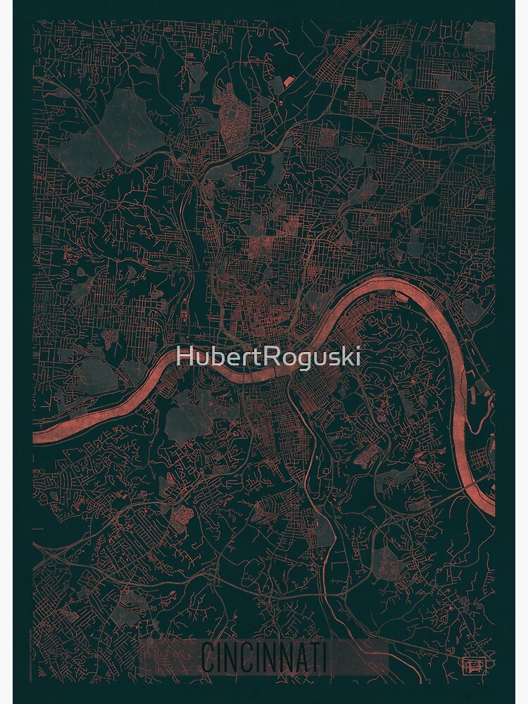 Artwork view, Cincinnati Map Red designed and sold by HubertRoguski