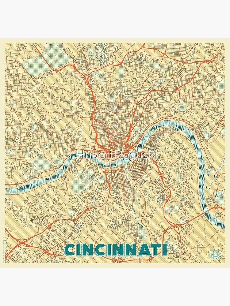 Thumbnail 3 of 3, Poster, Cincinnati Map Retro designed and sold by HubertRoguski.